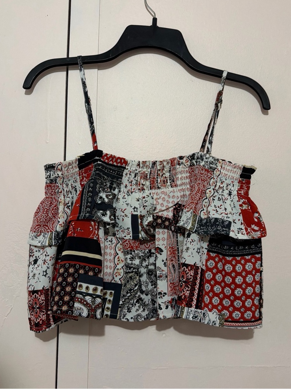 Papaya Red Multi Smocked Patchwork Camisole